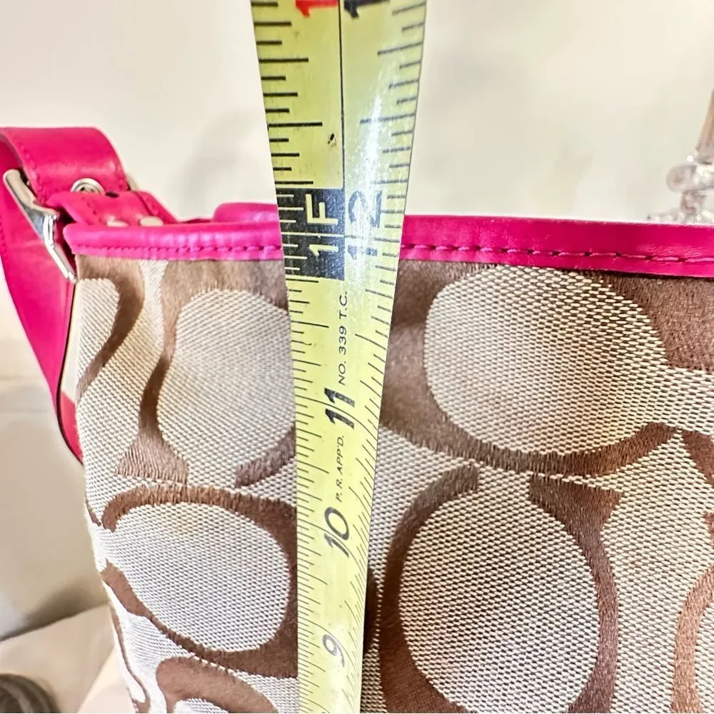 COACH Signature Tan And Pink Stripe Shoulder Bag Purse - Picture 7 of 16
